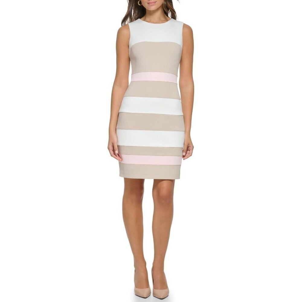 Tommy Hilfiger Women's US 8 Colorblock Scuba Crepe Sheath Dress Sleeveless NWT